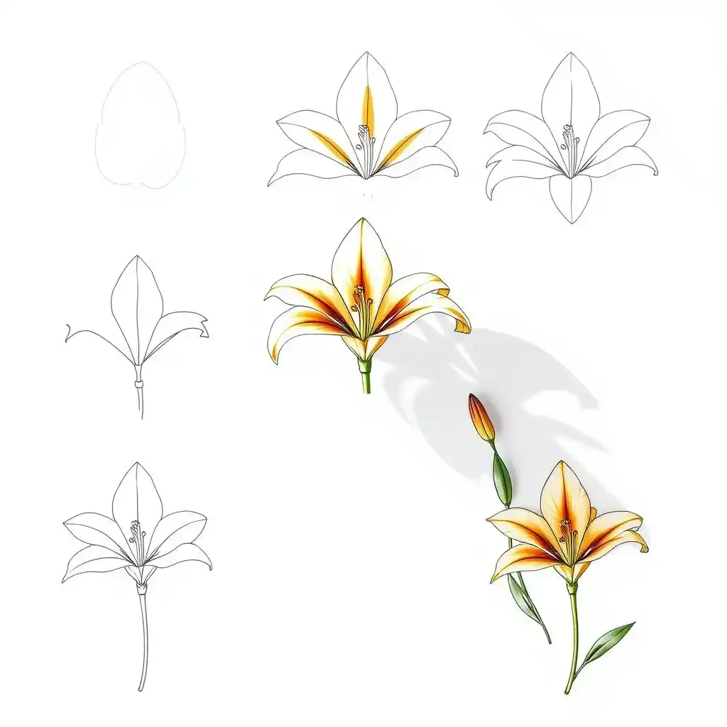 Mastering The Tiger Lily Flower Drawing Outline Basic Shapes And Structures