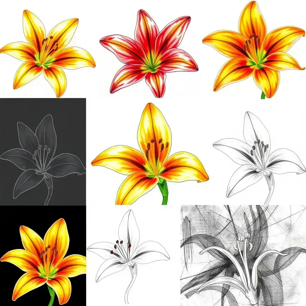 Tiger Lily Flower Sketch Exploring Different Styles And Mediums